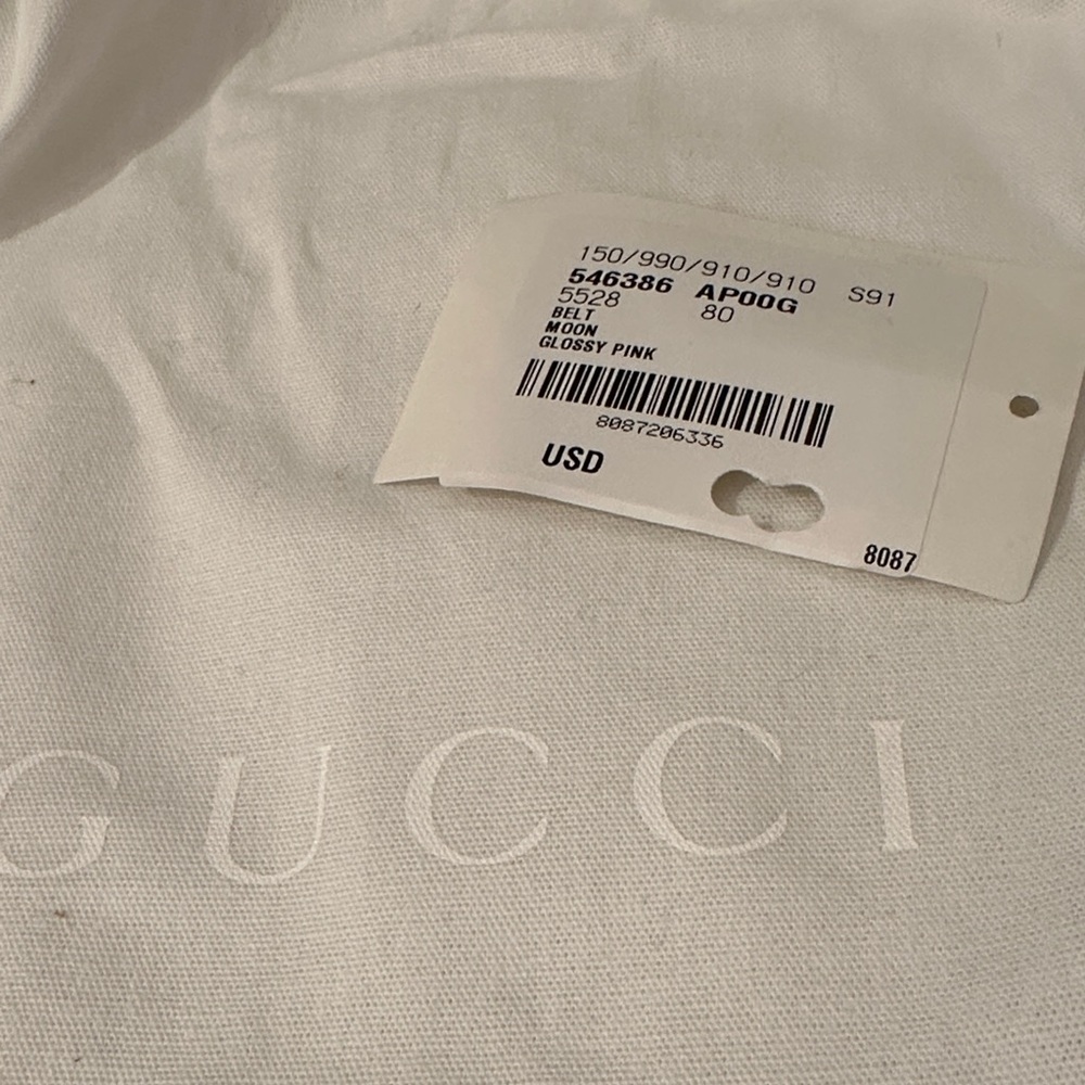 Authentic! New with Tag Gucci Pink Leather Gold Buckle Belt Dust Bag sz 80 / 32 - Picture 6 of 8